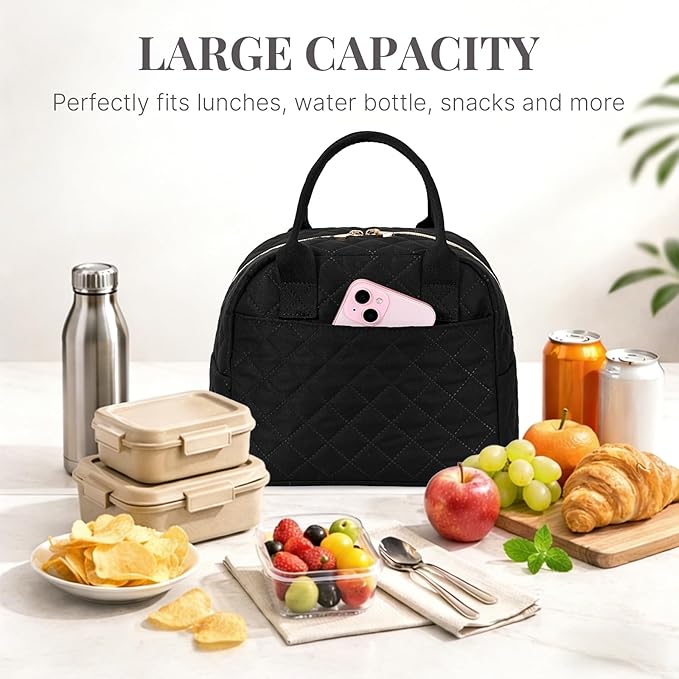 Lunch Bag for Women, Insulated Lunch Box, Reusable Water-Resistant Lunchbox Cooler with Front Pocket, Large Capacity Lunch Tote Bag for Work, Travel, Picnic