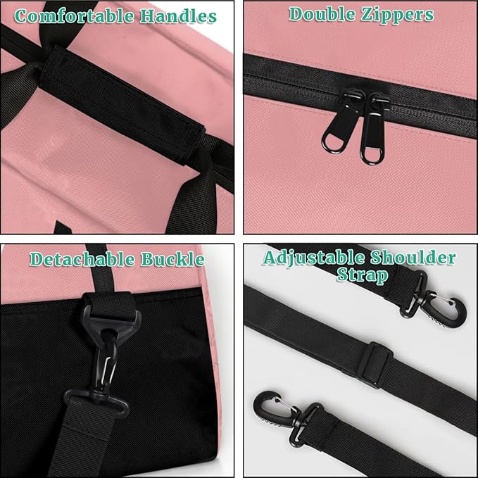Personalize-Kids-Sports-Duffel-Bags With Custom Name Text Carry-On Overnight Travel Gym Lightweight Dance Pattern Sports Bags For Girls Boys Kids,Pink 3