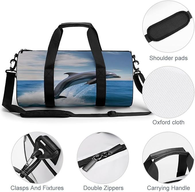 Sports Gym Bag for Women Men Travel Duffel Bag Tote Weekender Bag Jumping Up Dolphins Carry on Overnight Bag for Travel Swimming Fitness Workout Sports Duffle Bag