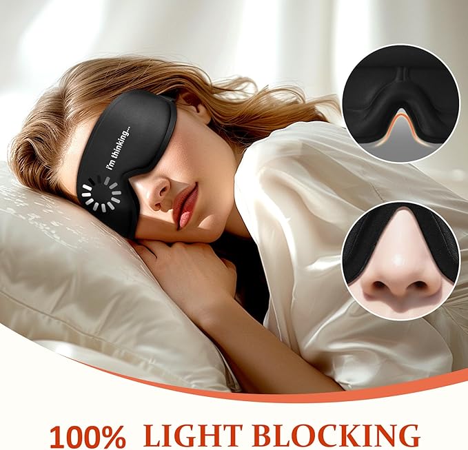 Funny 3D Zero Pressure Sleep Eye Mask for Men Women Side Sleeper, Adjustable Blackout Soft Breathable Eye Masks for Travel Nap Night Sleep, Humorous Gift Stocking Stuffers (I’m Thinking)