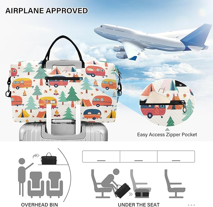 Travel Duffle Bag, Forest Tents Pattern Gym Bag with Storage Bag Weekender Overnight Bag for Men Women Trip Sports Yoga