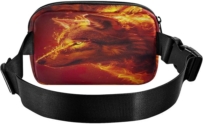 Fire Flame Wolf Head Fanny Pack for Women Men Water Resistant Fashion Waist Packs with Adjustable Strap Belt Bag for Travel Workout Jogging Hiking 21220171