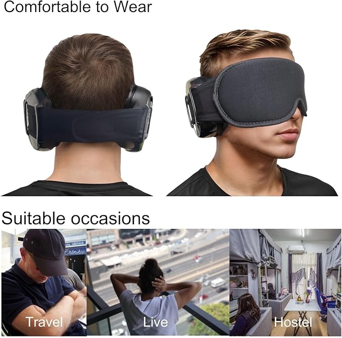 Noise Reduction Ear Muffs Eye Mask for Sleeping Set, Noise Cancelling Earmuffs 3D Light Blocking Sleep Mask Set