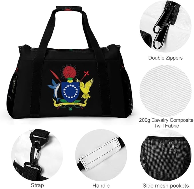 Coat of Arms of The Cook Islands Duffle Bag Gym Bag for Workout Travel Tote with Detachable Straps