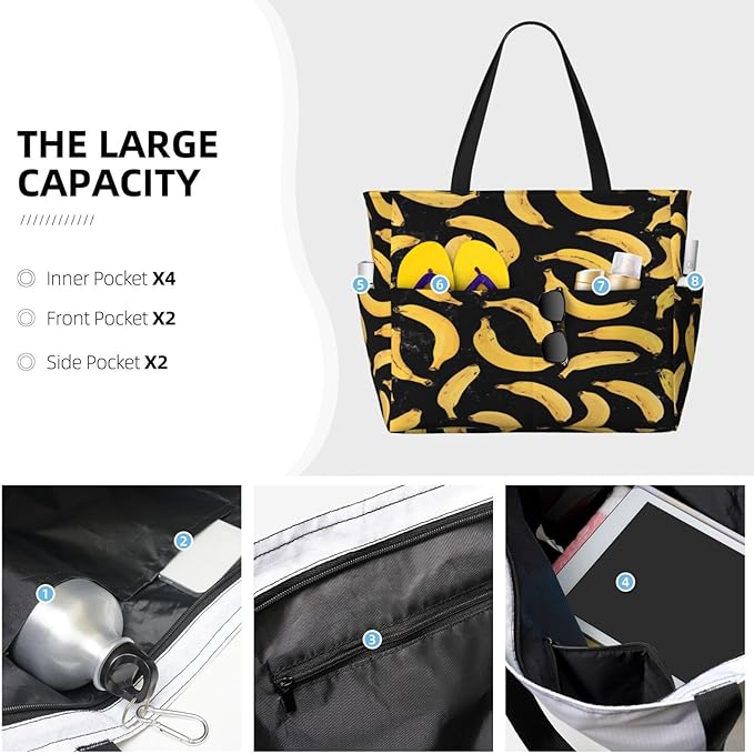 Large Beach Bag for Women Waterproof Foldable Travel Shoulder Tote Bag with Pocket for Weekender Pool Vacation