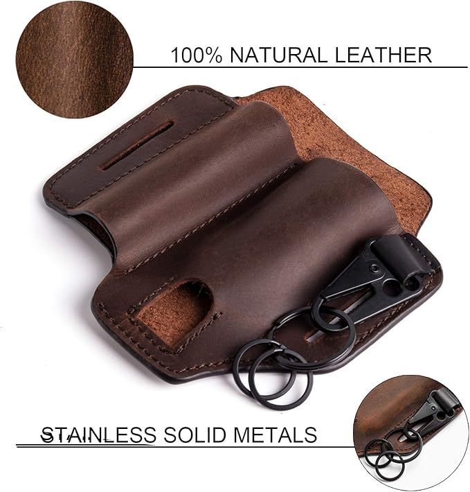 Gentlestache Leather Sheath for Leatherman Multitool Sheath EDC Pocket Organizer with Key Holder for Belt and Flashlight Sheath Multitool Pouch Darkbrown