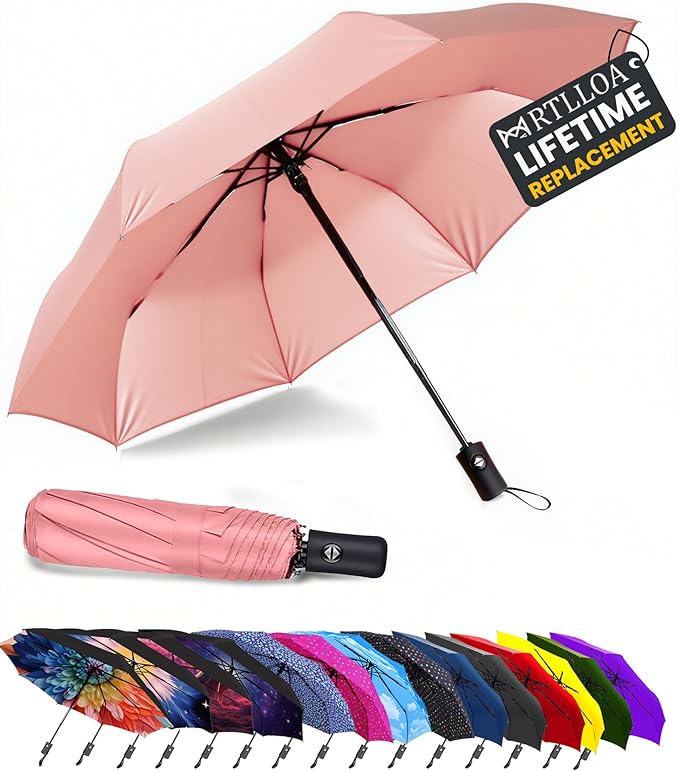 MRTLLOA 42/49 Inch Compact Travel Essentials Umbrella for Rain, Lightweight, Portable, Automatic, Strong, Waterproof Folding Umbrellas for Women, Men and Teenagers