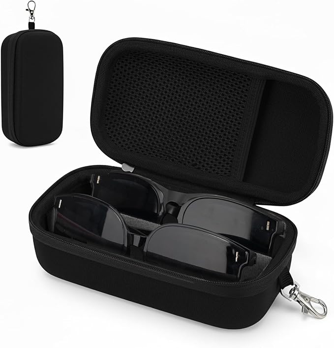 Double Eyeglasses Case,Hard Shell Glasses Case Travel Sunglasses Organizer with Adjustable Slot & Clip for Men Women