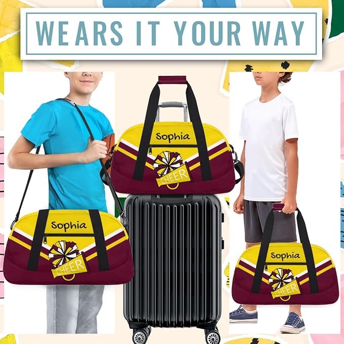 Personalized Gold Maroon Cheer Bag for Cheerleaders, Custom Sport Gym Bag Dance Bag Travel Duffle Bag Cheerleading Gifts for Women