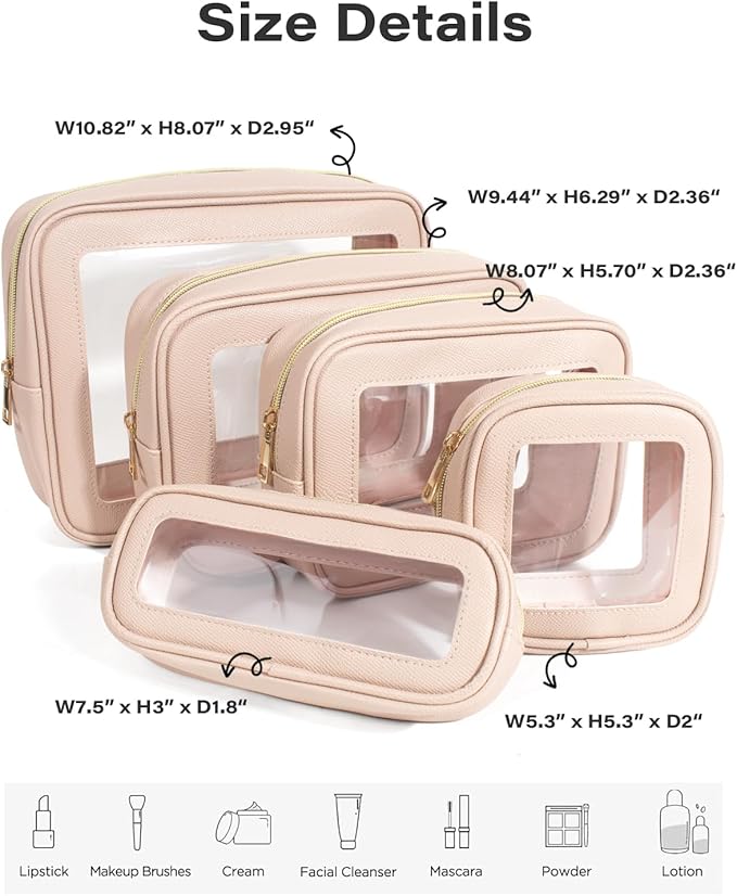 5Pcs Diaper Bag Organizer Pouch Set, Waterproof Travel Clear Makeup Bag Set for Women Small Toiletry Bag Travel Packing Organizer Bags Cosmetic Case with Zipper Compact Car Organizer Bag (Pink Set)