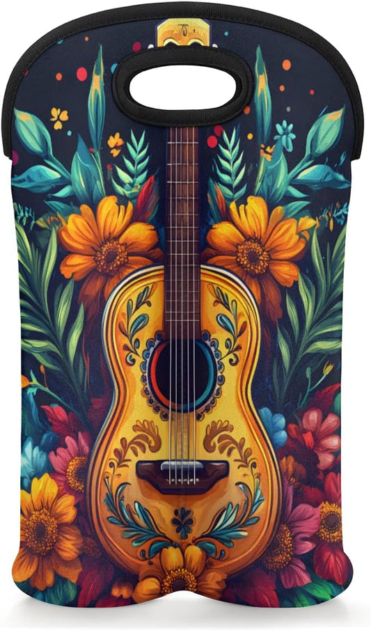 Neoprene Wine Tote, Bottle Carrier Gag Insulating Neoprene Thicker, Insulated Wine Bag for Travel Holds Two Bottles, Bottle Carrier Bags Protect the Bottles, Guitar