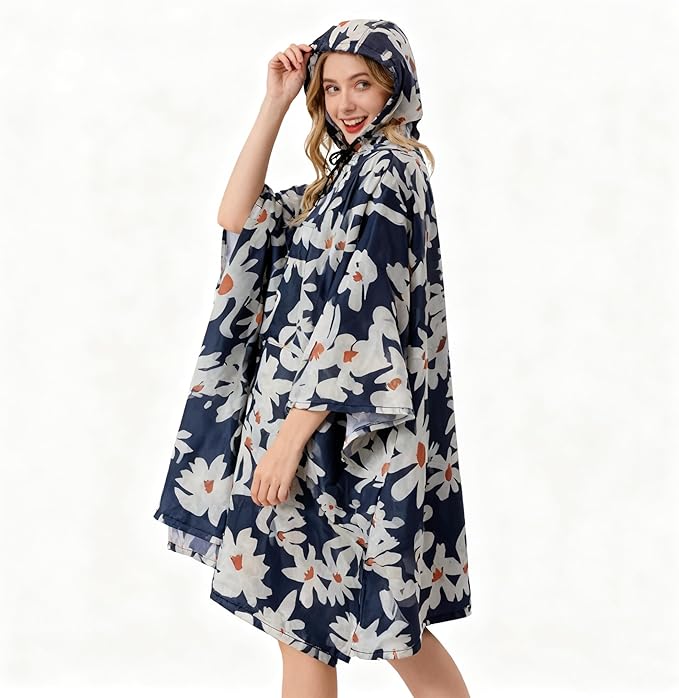 Hooded Rain Poncho for Adults - Waterproof Rain Coat and Lightweight Jacket 3-in-1 Multi-Function with Pockets