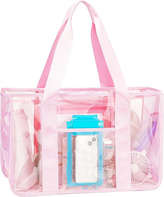 Iridescent Clear Beach Bag for Women, Large Pool Tote Cruise Vacation Essentials - Waterproof, Zipper Closure