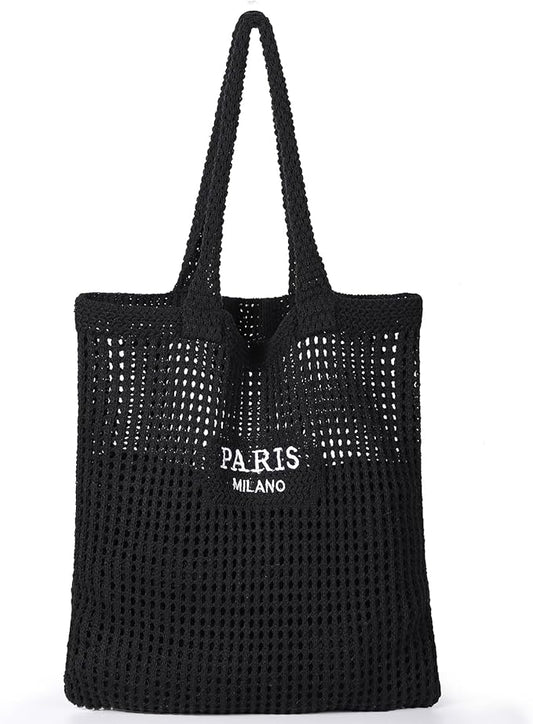Sightor Crochet Tote Bag, Mesh Beach Bag Knit Summer Hobo Bag Vacation Boho Tote Bag for Women