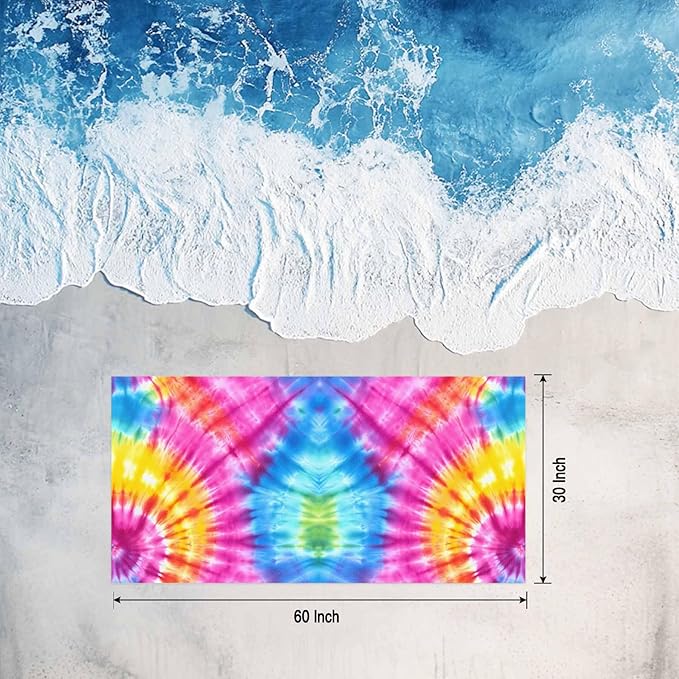 Abstract Tie-Dye Art Beach Towel 30" x 60" Pink Blue Yellow Watercolor Gradient Quick Dry Sand Free Pool Towels Soft & Absorbent Compact Towels Beach Accessories for Travel Bathroom Swimming Pool