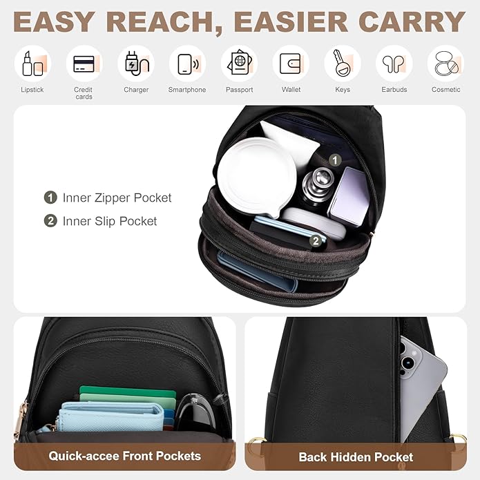 Anti Theft Sling Bag for Women, RFID Crossbody Purses Convertible Sling Backpack, Cross Body Purse Chest Bag
