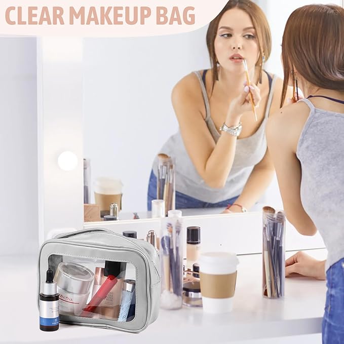 3PCS Clear Toiletry Bag,TSA Approved Travel Makeup Pouch with Zipper for Cosmetics and Toiletries，Diaper Bag Organizer Pouch Set，Women's Purse Organizer and Clear Car Bag