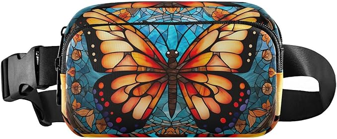 Stained Glass Printed Butterfly Fanny Pack for Women Men Water Resistant Fashion Waist Packs with Adjustable Strap Belt Bag for Travel Workout Jogging Hiking 21219617