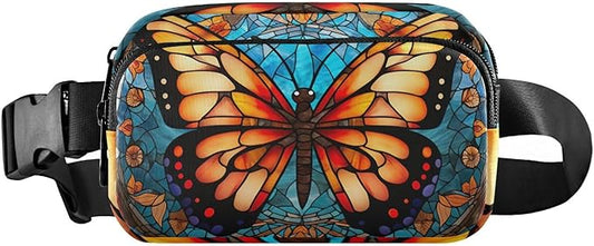 Stained Glass Printed Butterfly Fanny Pack for Women Men Water Resistant Fashion Waist Packs with Adjustable Strap Belt Bag for Travel Workout Jogging Hiking 21219617