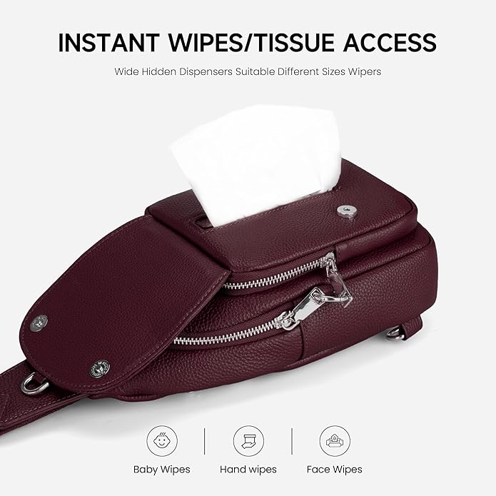 befen Anti Theft Genuine Leather Sling Bag for Women RFID Small Crossbody Bag Chest Bag Leather Fanny Packs for Travel