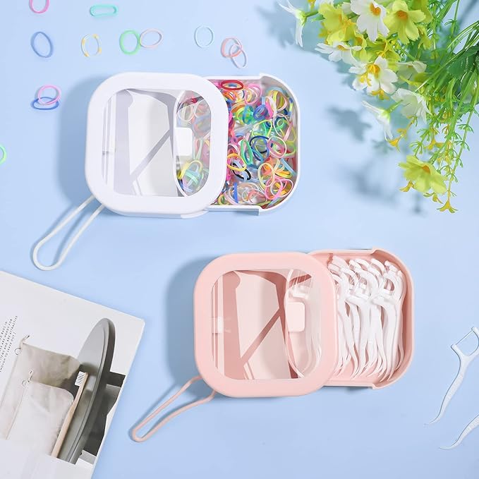 Prudiut 2Pcs Hair Tie Organizer, Hair Tie Holder Clip Organizer for Baby Teen Girl Women, Portable Hanging Small Items Desktop Travel Storage Box(Pink and White)