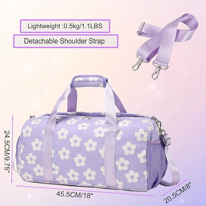 Duffle Dag Dance Dag Teen Girl Gym Bag Ballet Bag Sports Duffle Dag Corduroy Overnight Bag with Shoe Compartment and Dry Wet Pocket,Cute Birthday Gifts(Purple)