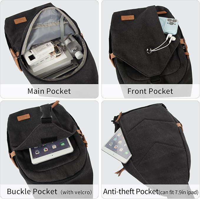 Sling Bag for Men, Anti Theft Crossbody with Tunnel Lock, Waterproof Canvas Shoulder Backpack for Travel Hiking Daily