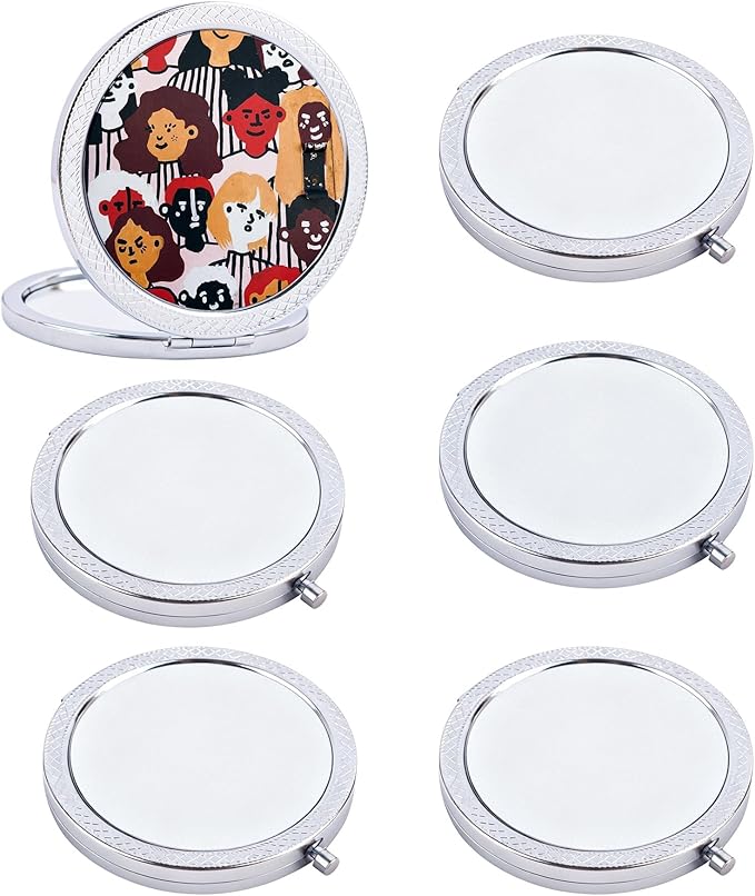 Set of 12 Sublimation Pocket Makeup Mirrors, Mini Metal Folding Compact Makeup Mirror for Women Men Home Travel Use