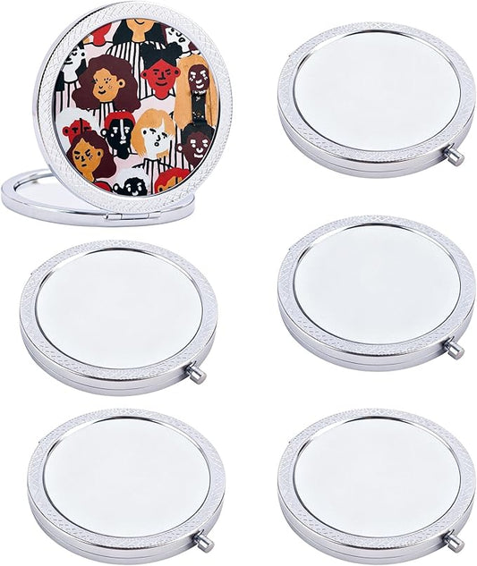 Set of 12 Sublimation Pocket Makeup Mirrors, Mini Metal Folding Compact Makeup Mirror for Women Men Home Travel Use