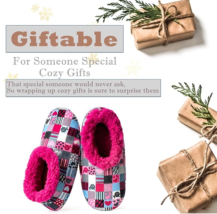 Cozylook Fuzzy Slippers for Women Indoor, Warm Bedroom Slip On Shoes, Winter Fluffy House Socks with Grippers, Cozy Christmas Gifts Unique