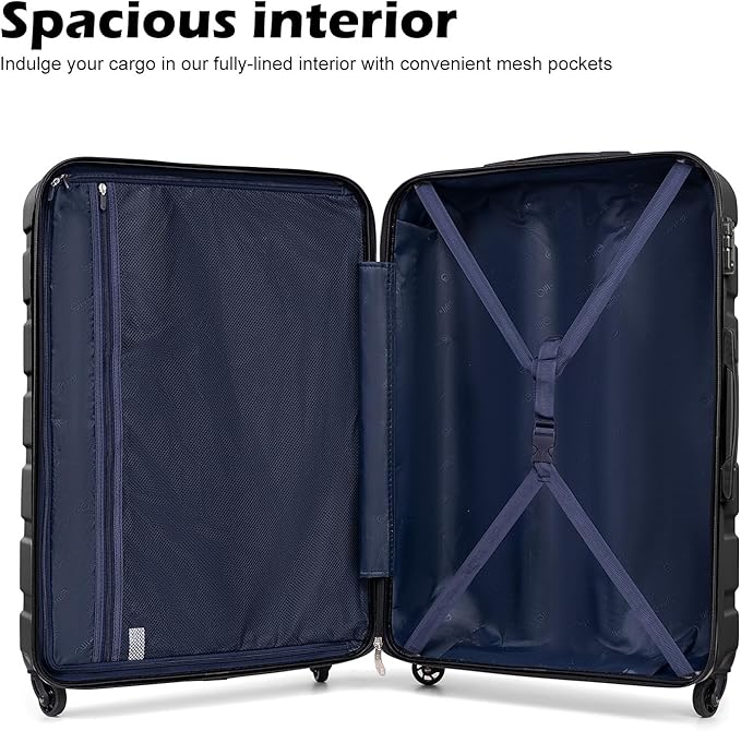Coolife Luggage 3 Piece Set Suitcase Spinner Hardshell Lightweight TSA Lock (black, 20/24/28)