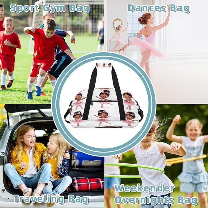 Kids Duffle Bag Girls Cute African Ballet Pink Girl Weekender Overnight Bag,Lightweight Duffel Bags for Traveling Gym Sport Dance
