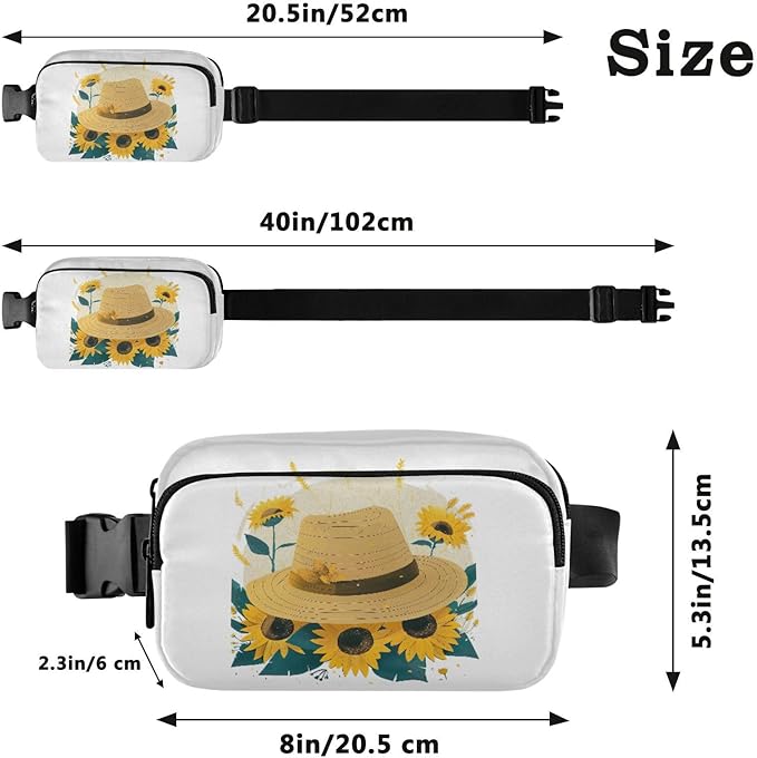 Hat with Sunflowers Fanny Pack for Women Men Water Resistant Fashion Waist Packs with Adjustable Strap Belt Bag for Travel Workout Jogging Hiking 21218958