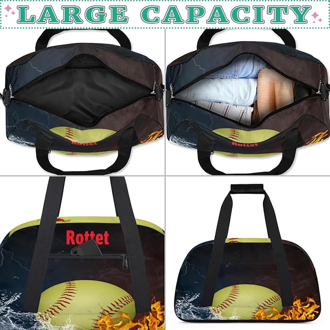Personalized Sports Duffel Bags, Custom Kids Football Duffle Bag for Boys with Your Name, Lightweight Overnight Weekender Bag for School Gymnastics Travel,Yellow Soccer Ball
