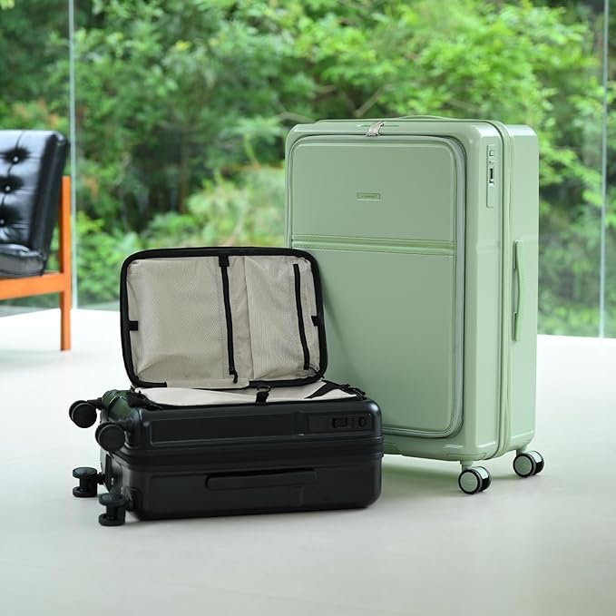 ROAMING Expandable 28-Inch Checked Luggage with Mute Brake Wheels Airline Approved Hard Shell Suitcases with Front Pocket Top Opening Luggage with TSA Lock for Short Business Travel, Jade cyan