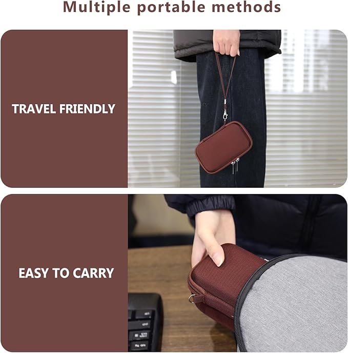 Hard Travel Case for Sony ZV-1F / ZV-1 / ZV-1 II Digital Camera, Storage Holder Travel Bag with Zipper Mesh Pocket for Battery Pack, Charging Cable, USB Card, Black, Brown