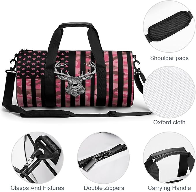 Weekender Carry on Beach Yoga Overnight Luggage Bag Pink Camouflage American Flag Hunting Camo Deer Gym Sports Duffle Bag Dance Gymnastics Bags