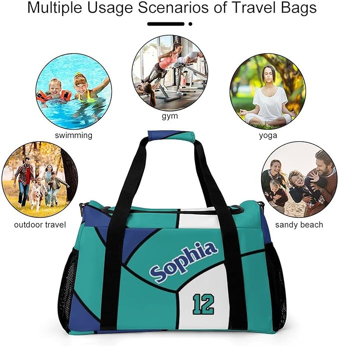 Custom Volleyball Print Duffel Bag with Name Personalized Travel Bags Sport Gym Bag Carry On Weekender Bags for Men Women