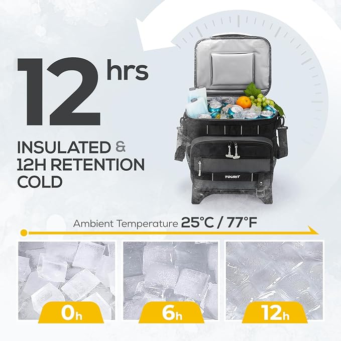 TOURIT 48 Can Collapsible Cooler with Wheels, Insulated Rolling Cooler with All-Terrain Cart, Waterproof Soft Sided Cooler Bag for Beach, Picnic, Camping, Shopping, Travel