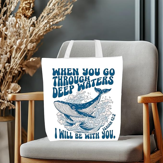 Floral Beach Whale Shark Gifts Jellyfish Christian Canvas Tote Bag for Work Totes for Women Christmas Bible