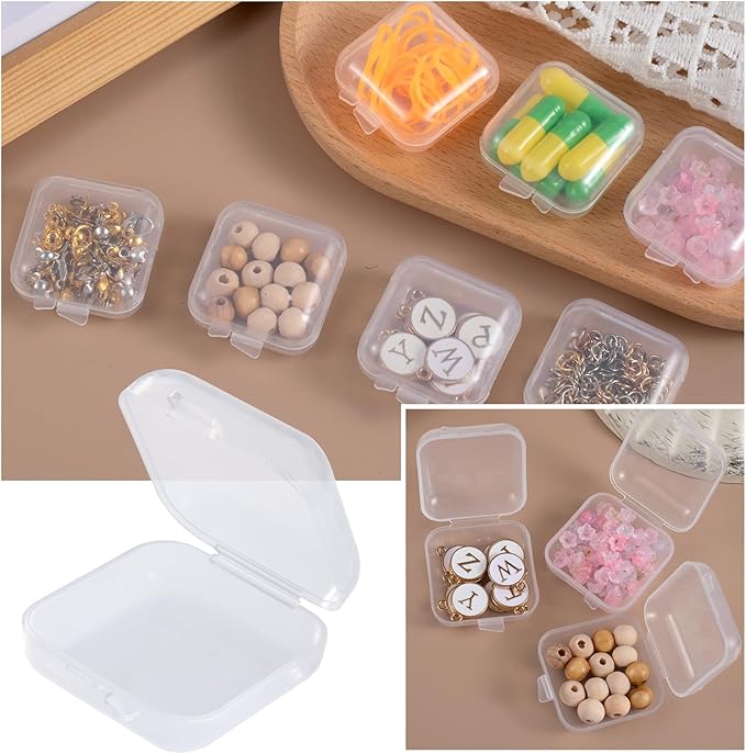 BEIQIYA 6pcs Clear Plastic Ear Plug Cases, 1.8cm Thicken Mini Jewelry Storage Cases, Small Portable Square Bead Storage Box Organizer for Earplugs Necklaces Handicrafts