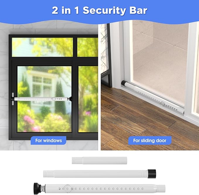 Sliding Door Security Bar,2Pcs 16 to 51 Inch Inside Sliding Patio Door Window Security Bar Stopper, Adjustable Window Locks Security Bars for Home Apartment Security, Sliding Glass Door Lock Hardware