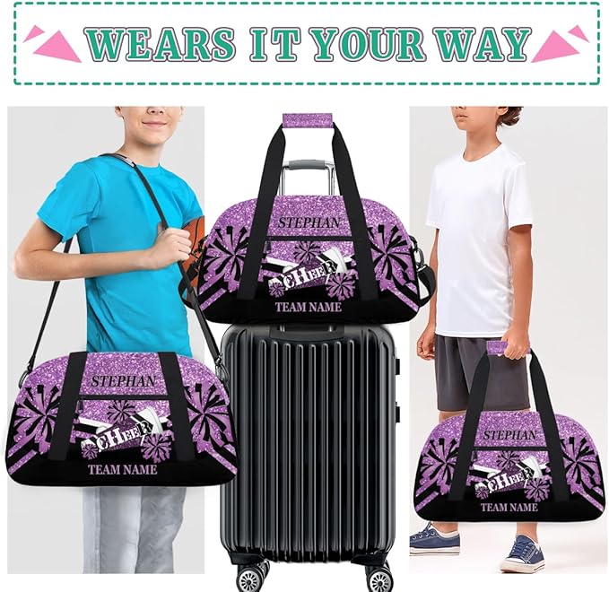 Pink Cheer-Bag for Girls Customized Cheer-Gifts with Name Glitter Print Cheerleading-Bag Gym-Duffel-Bag