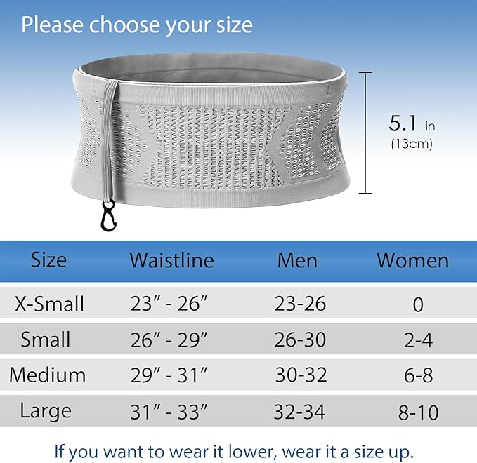 Slim Running Belt, No-Bounce Hidden Waist Pack with 360° Opening for Soft Flask, Cellphones, Keys or Gels, Grey, Small