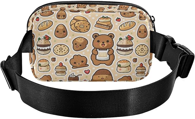 Kawaii Bear Bread Cake Fanny Pack for Women Men Water Resistant Fashion Waist Packs with Adjustable Strap Belt Bag for Travel Workout Jogging Hiking 21219292