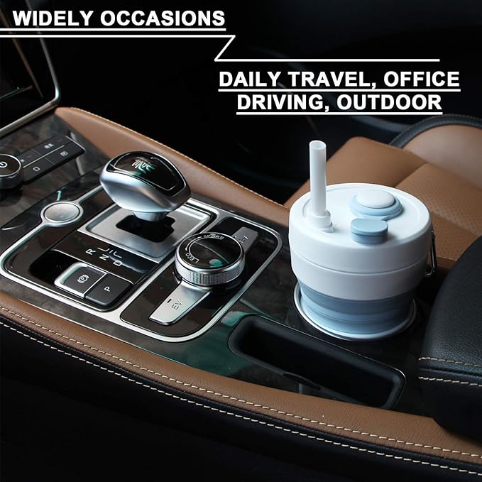 Collapsible Camping Cup with Straw Silicone Folding Coffee Cup Sport Bottle Portable Travel Outdoor Car 16oz 20oz (Red)