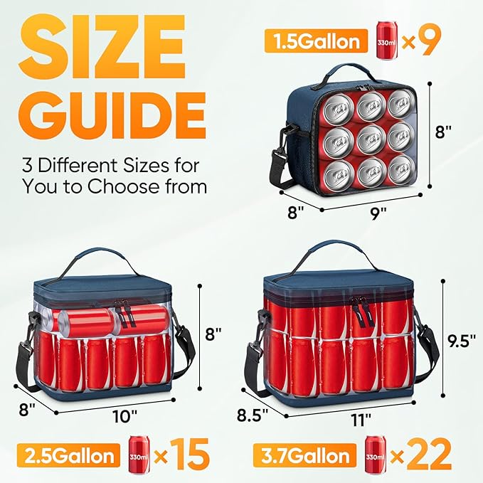 BALEINE Insulated Lunch Bag for Men Women, 15 Can Leakproof Cooler Bag with Adjustable Shoulder Strap for Work Picnic, Lunch Box for Women Men (Medium, Grey)