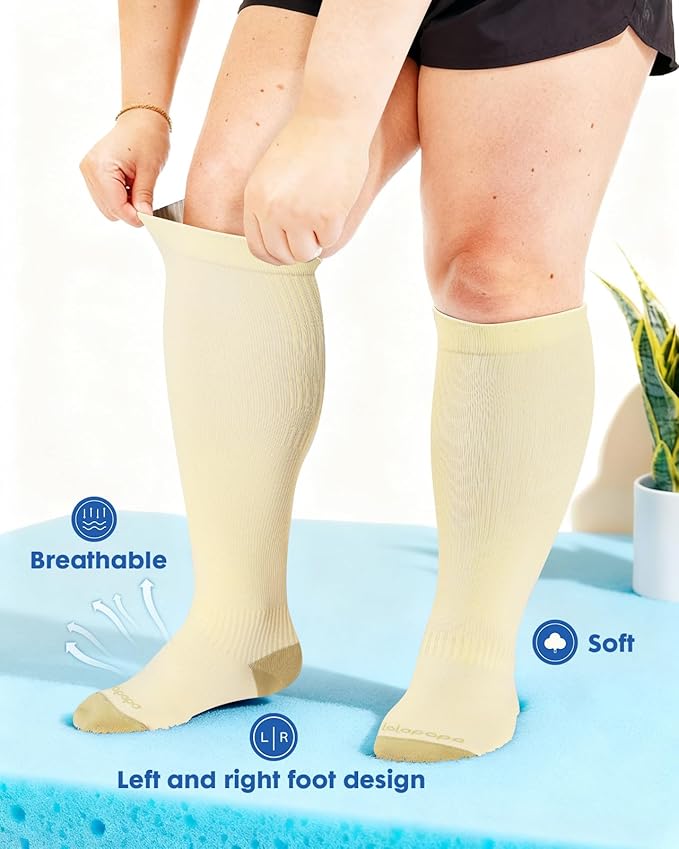 Wide Calf Compression Socks for Women - 3-Pair Plus Size 20-30mmHg Ankle Support Easy on off Socks for Travel Nurse