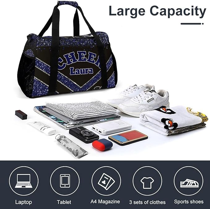 Personalized Cheer Bag Gifts for Girls Sport Cheerleading Gym Travel Duffel Bag Overnight Weekender Bags with Name(Navy)