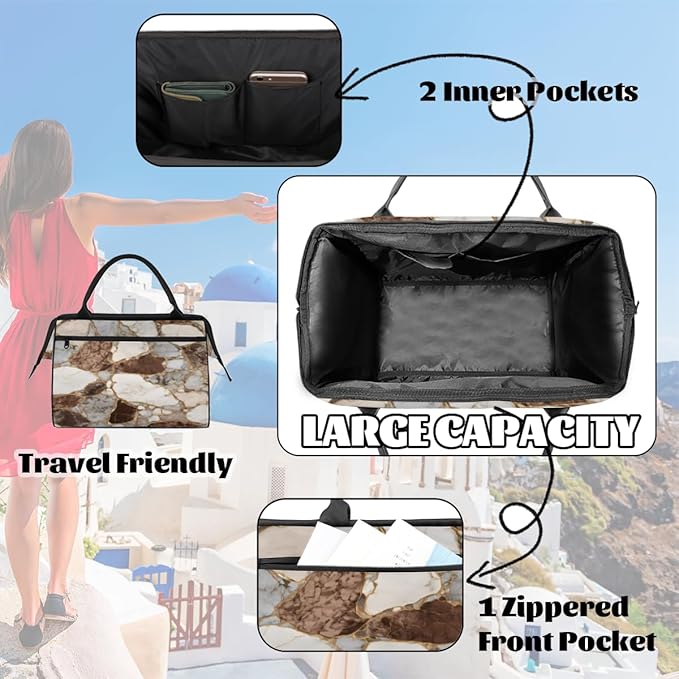 Marble Overnight Weekender Bag for Women Men Travel Duffel Bags Waterproof Luggage Carry on Sports Yoga Gym Bag